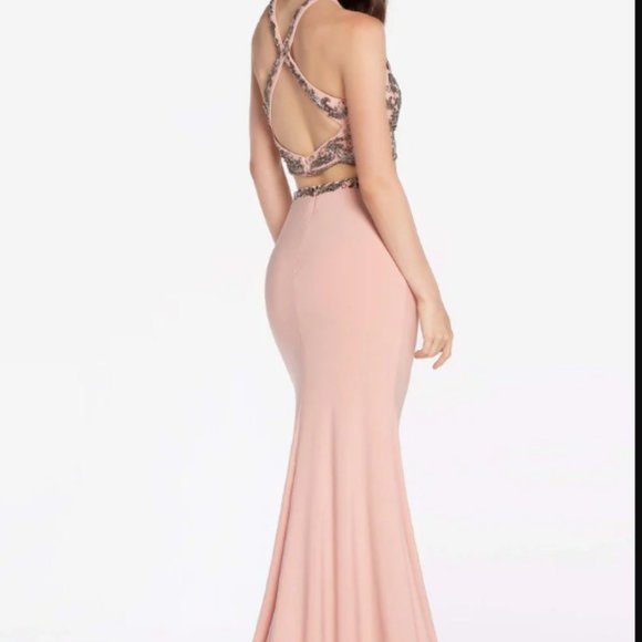 NWT ALYCE PARIS BEADED CROSS HALTER CROPTOP TWO-PIECE GOWN - Picture 2 of 3